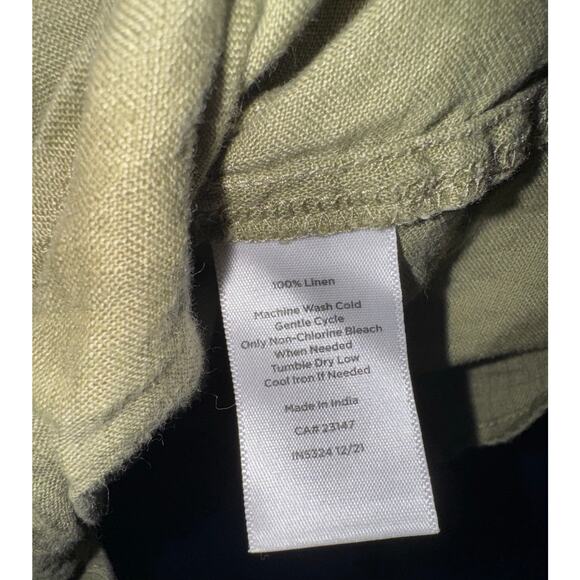 Talbots Linen Boxy Top Women XL Button Up Tie Front Puff Sleeves Coastal Granola - Picture 8 of 8